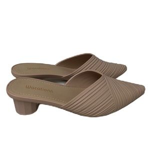 Wacationn, Pointed Toe Mules, Back Out, Pale Pink Heels, Size 36(5)